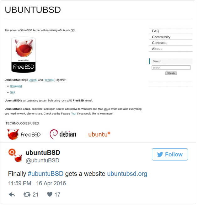 UbuntuBSD homepagetweet