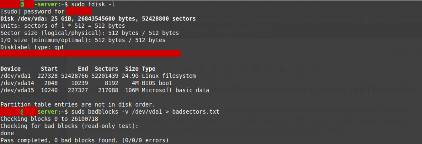 badblocks smartmontool server