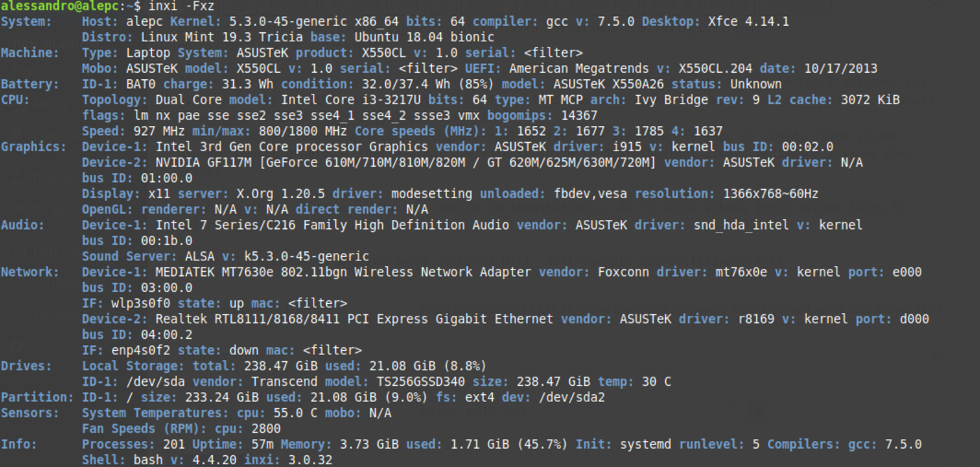 scheda video inxi linux