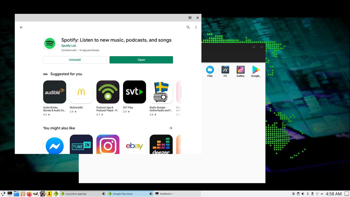 ExTix 20.09: rilasciata la nuova distro Ubuntu based con Anbox 2 extix kde anbox using googleplay spotify
