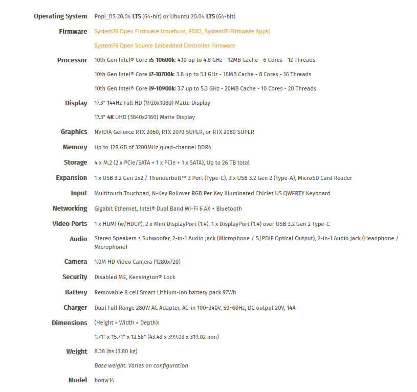 system76 bonobo ws specs