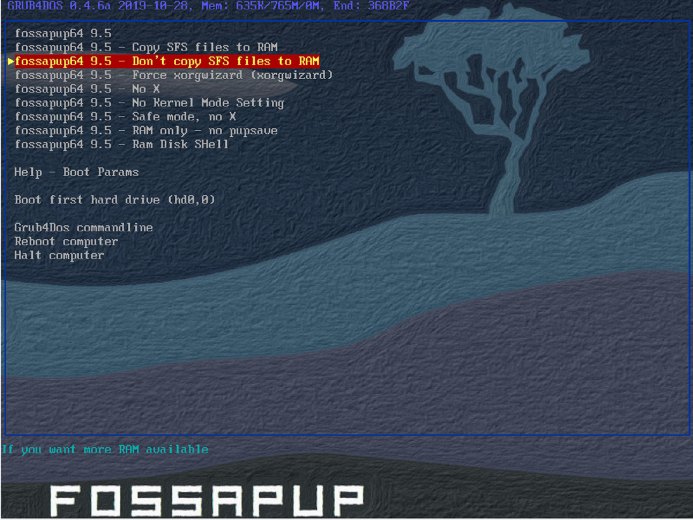 puppy linux fossapup 9.5 boot
