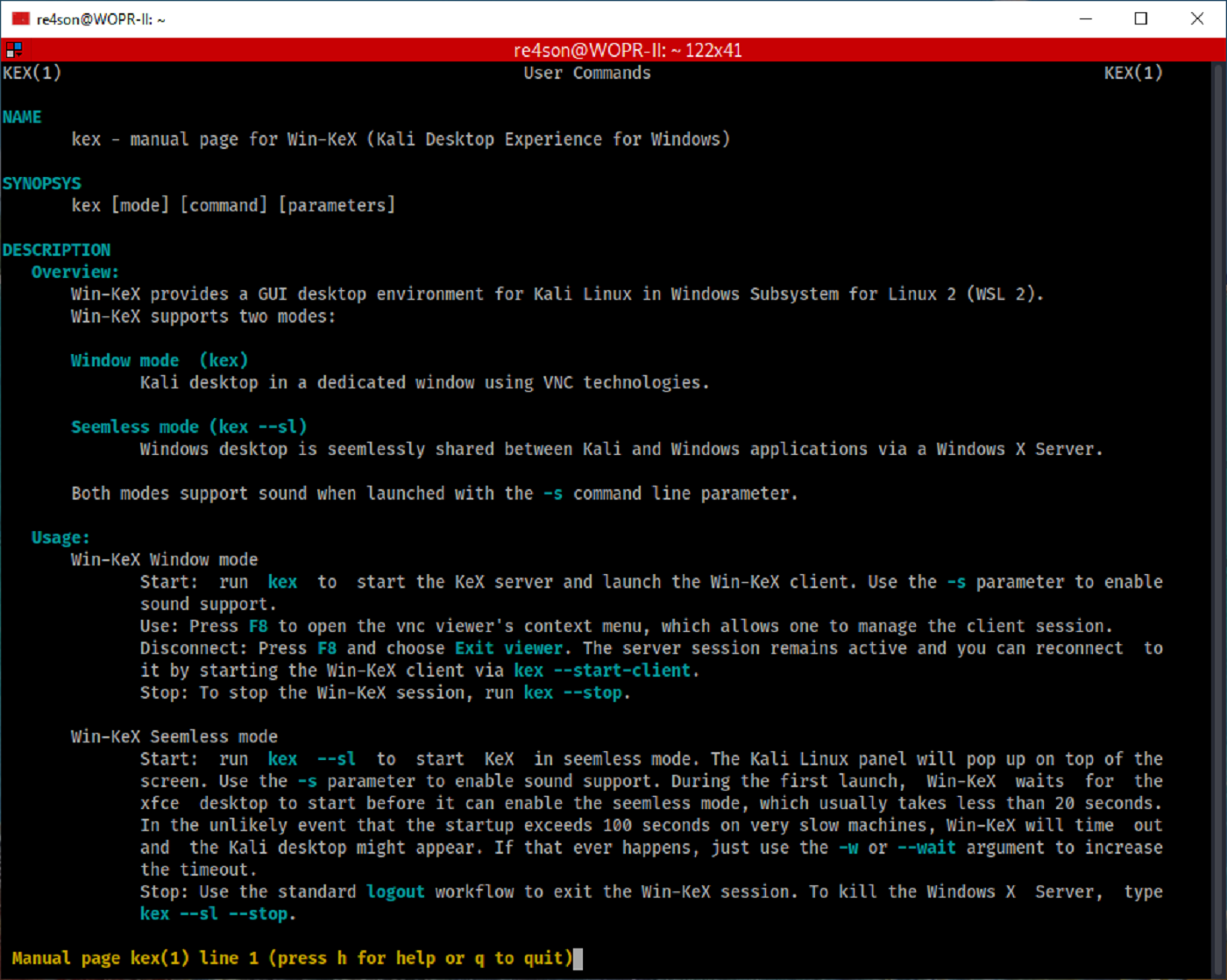 win kex2.0 manpage