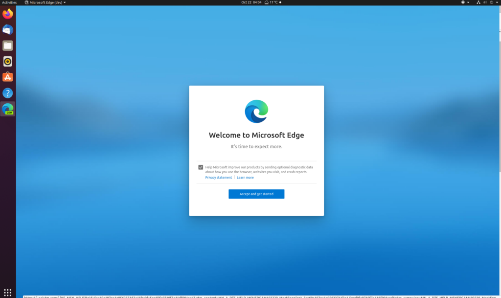 linux edge welcome screen
