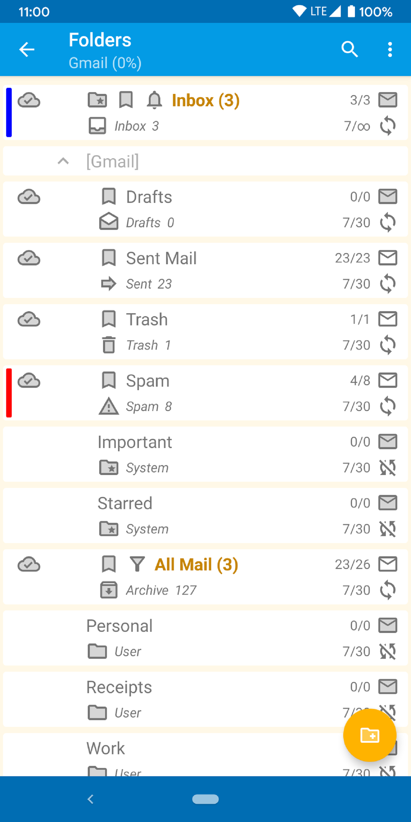 Android: client mail free e open source alternativi a Gmail 2 fairemail folders