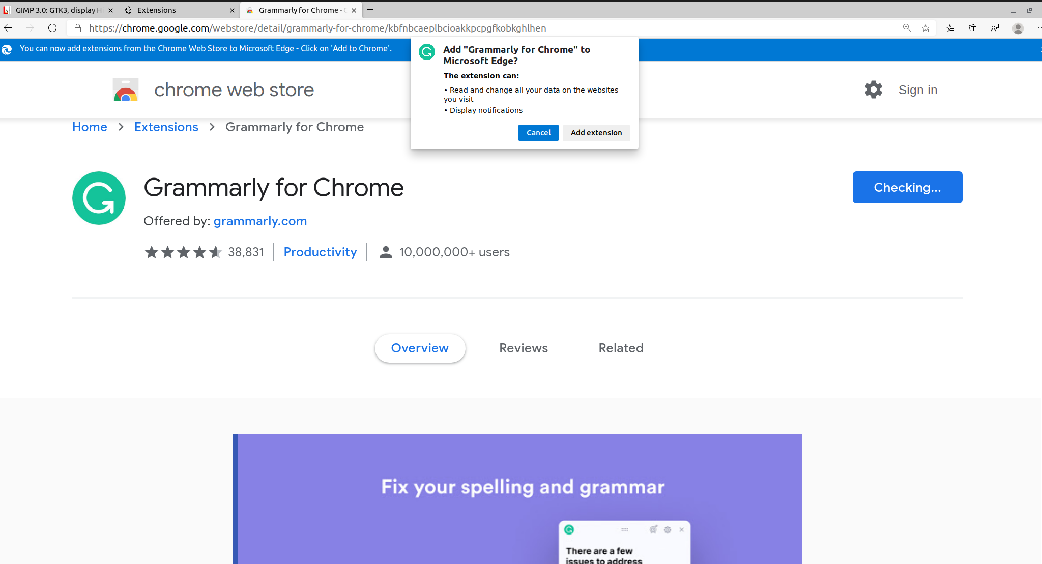 grammarly addon edge