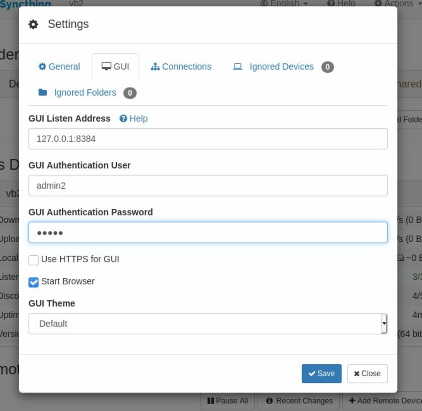 syncthing admin credentials
