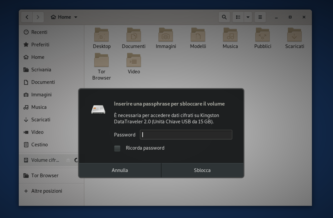 usb avviabile volume cifrato