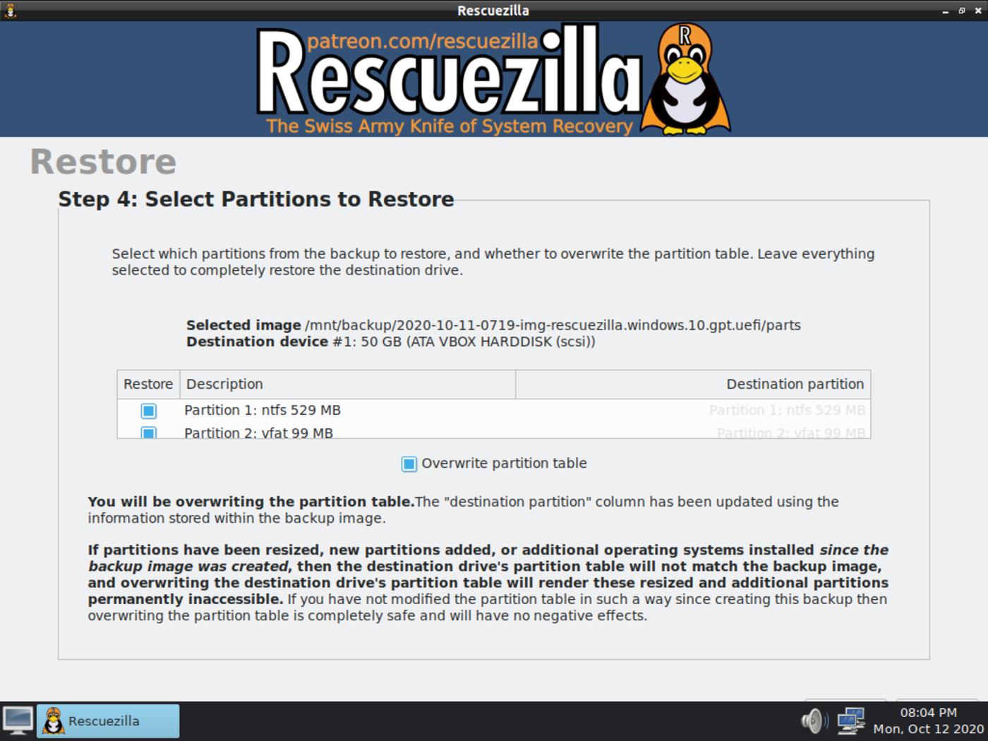 rescuezilla restore