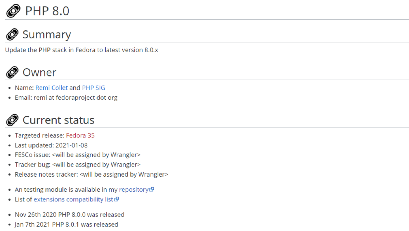 Fedora 34, niente PHP 8.0: le motivazioni degli sviluppatori 2 fedora wiki php 8