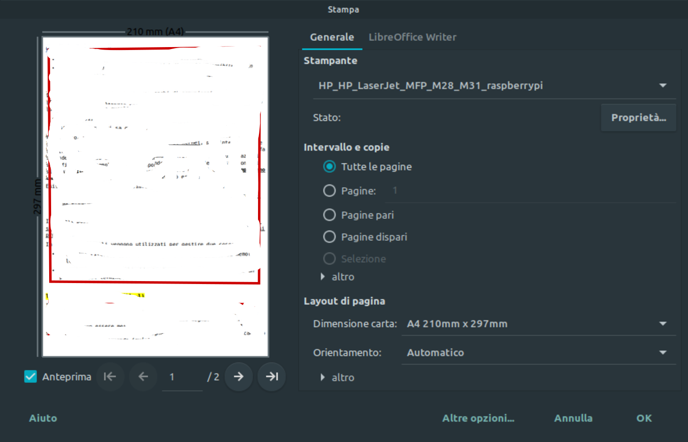 gnu/linux raspberry pi printer selection android stampante