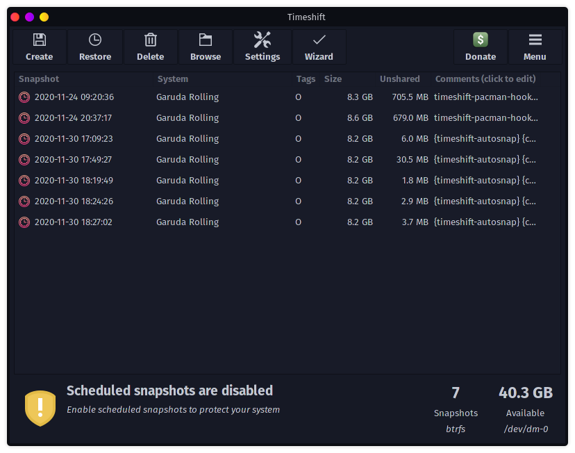 Garuda Linux, si fa spazio una nuova derivata di Arch 4 timeshift garuda snapshot