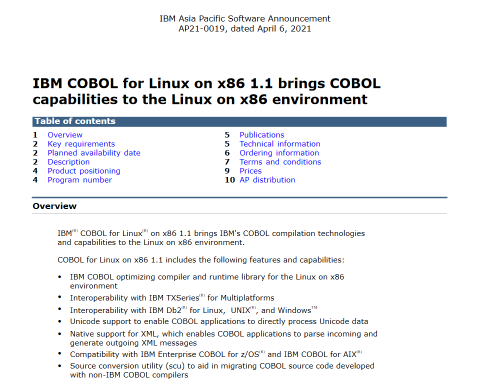 IBM Cobol for Linux
