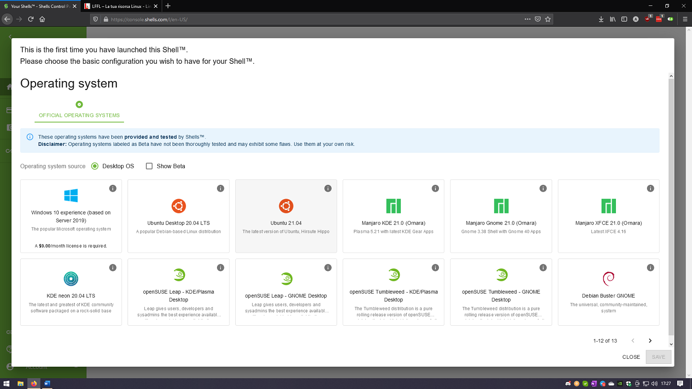 Shells.com: VM con GNU/Linux o Windows da web browser
