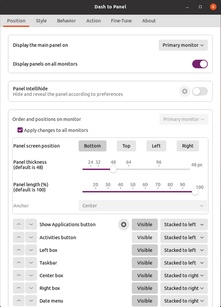 dash to panel v43 gnome 40