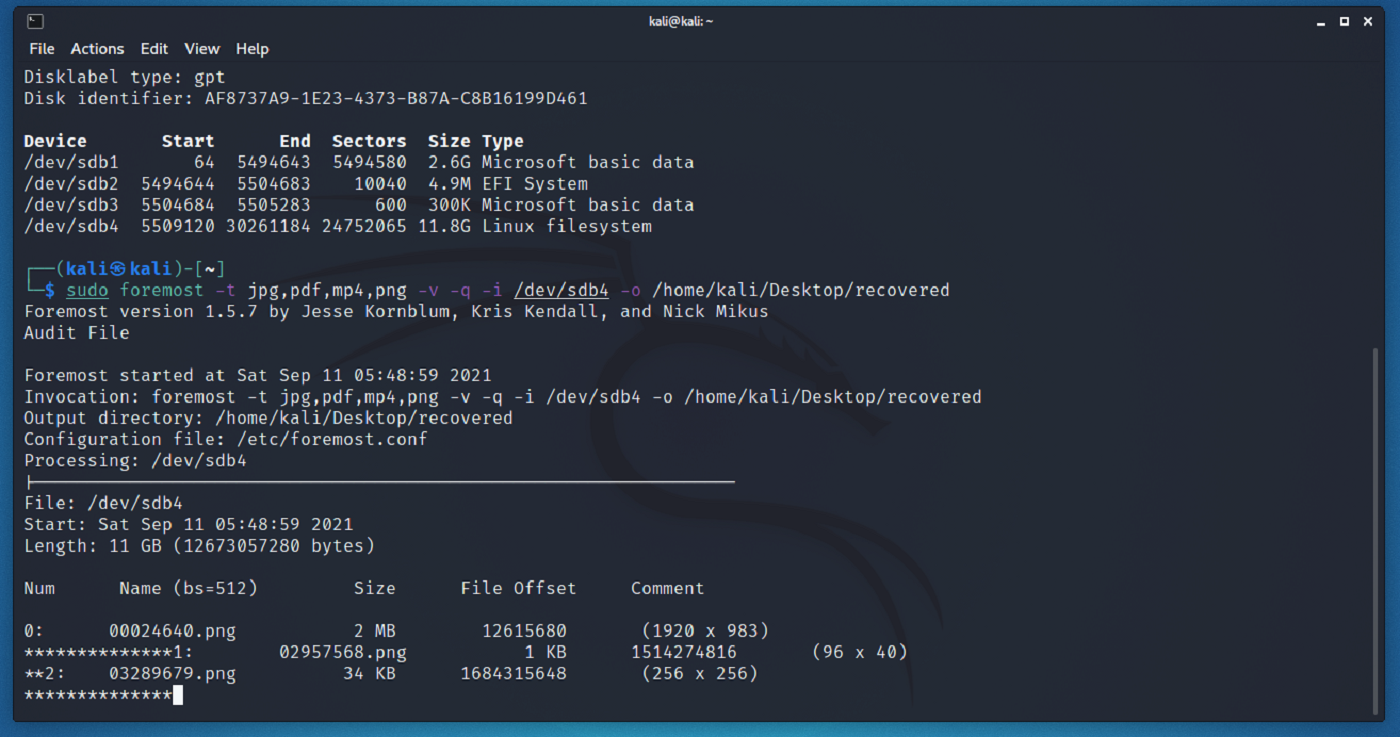 foremost data recovery forensic tool
