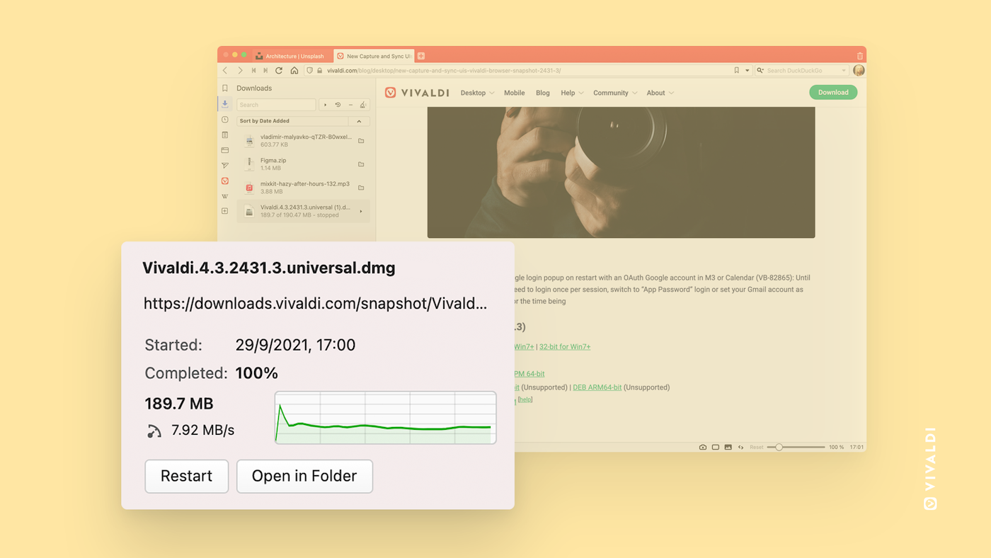 Rilasciato Vivaldi 4.3: ora supporta le PWA e blocca la Google Idle API 2 Vivaldi New download UI