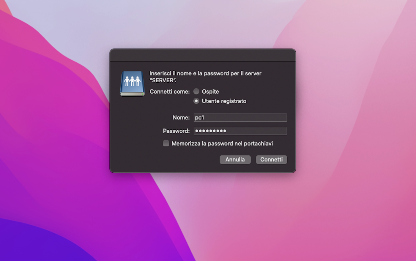 Connessione al server