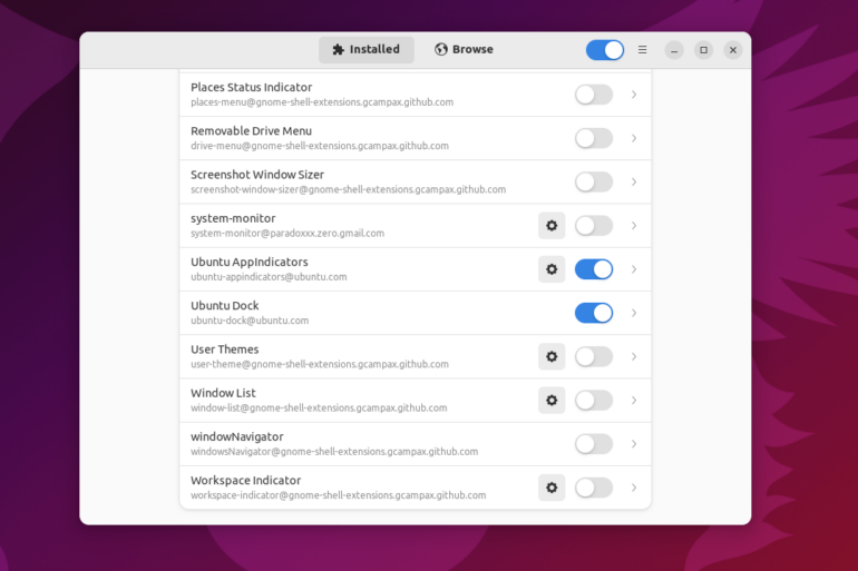 extension manager app installate